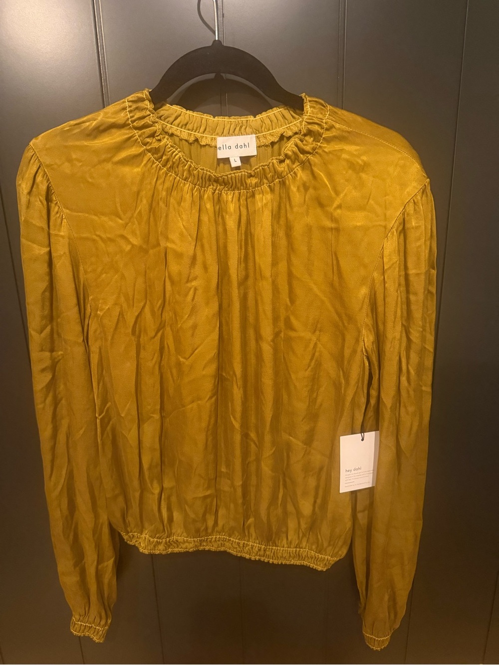 NEW Bella Dahl Mustard Gold Smocked Blouson High Neck Blouse
